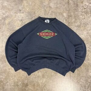 Vintage 90s Kroger Navy Blue Heavyweight Cotton Crewneck Sweatshirt Size XL